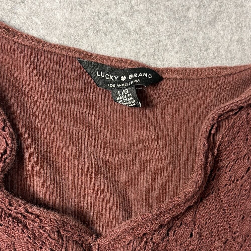 Lucky Brand Lace Trim V-Neck Button Top Long Sleeve L see pic for measurements - Picture 2 of 7